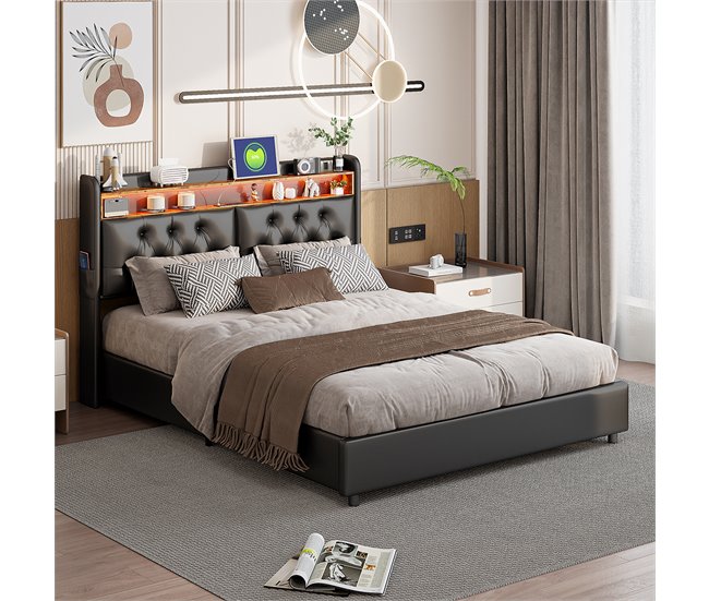 Cama con almacenamiento 200x140 Negro