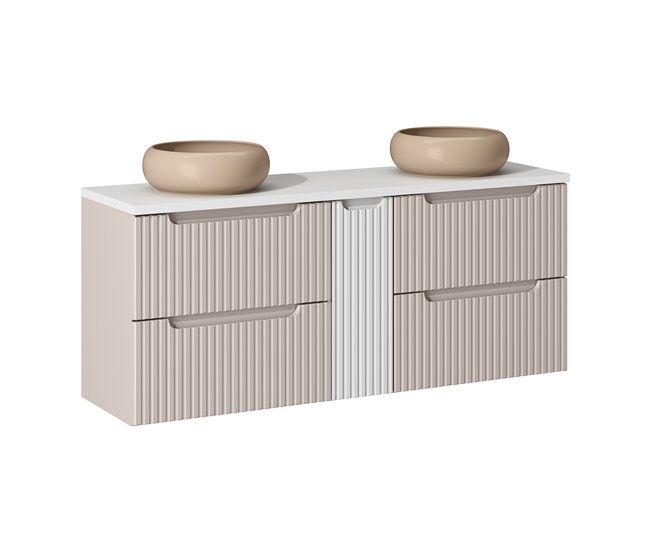 Mueble doble lavabo 4 cajones Riva 140 Blanco/ Beige