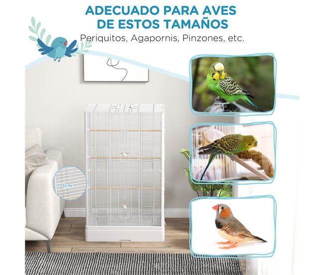 Jaula para Pájaros Acero, Madera de Abeto PawHut Blanco
