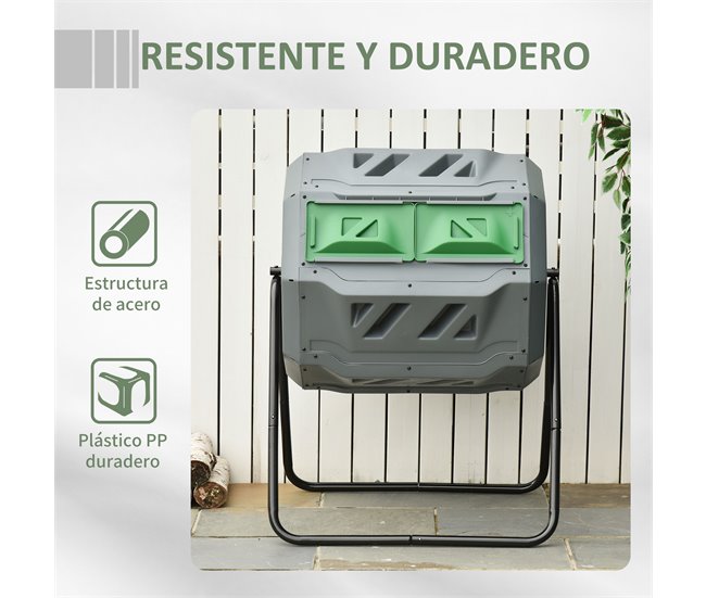 Compostador de Tambor Acero, PP Outsunny Gris