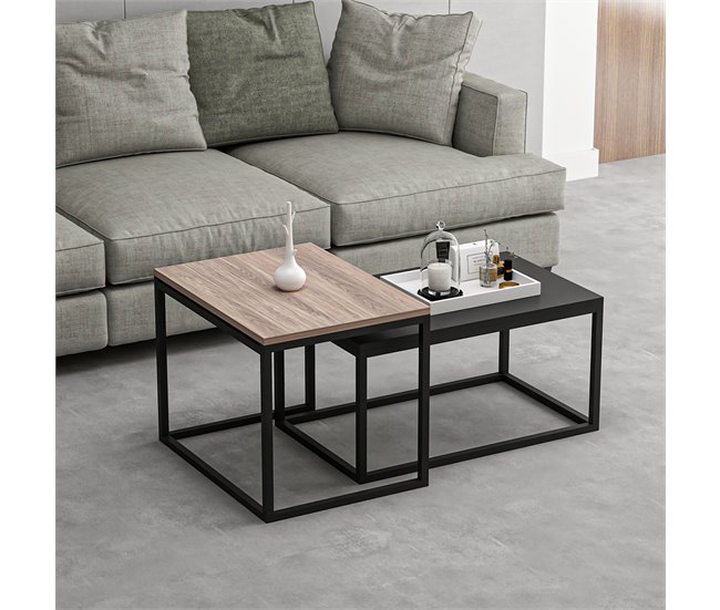 Set de 2 Mesas de Centro Nido Aabenraa metal/aglomerado 72x45 Roble