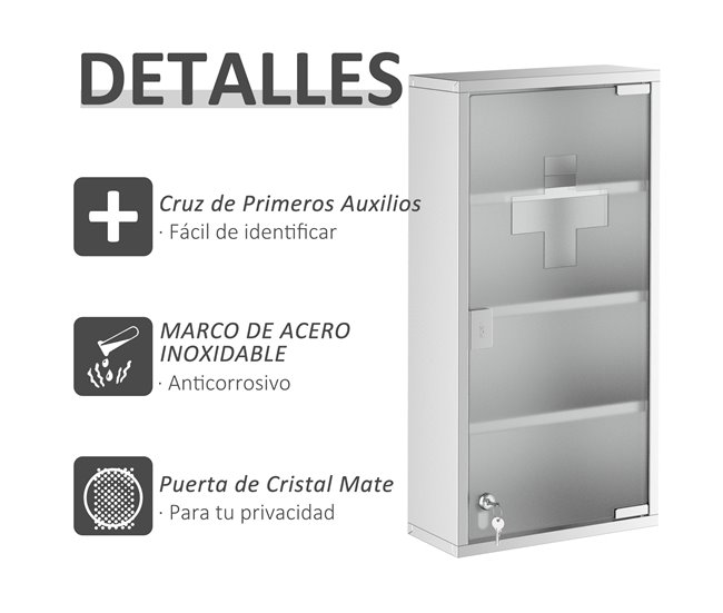 Armario de Botiquín Acero Inoxidable 430, Vidrio Templado HOMCOM Gris