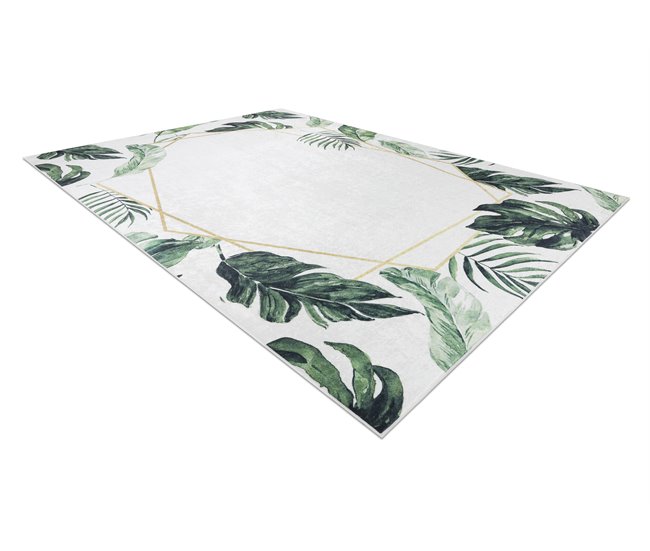 Alfombra lavable ANDRE 1168 Hojas de monstera Geométrico 120x170 Blanco