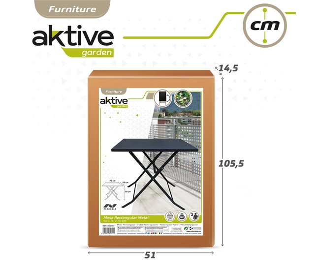 Mesa cuadrada plegable jardín Aktive Negro