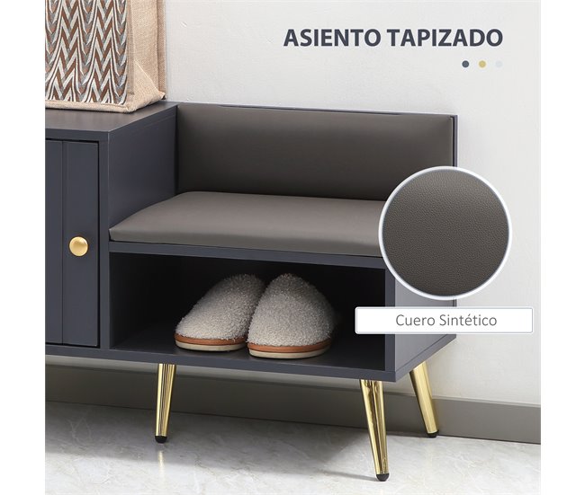Banco Zapatero Melamina de Madera, Acero HOMCOM Gris