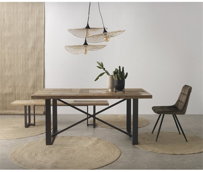 Banco de comedor de madera cm con patas de metal Natural