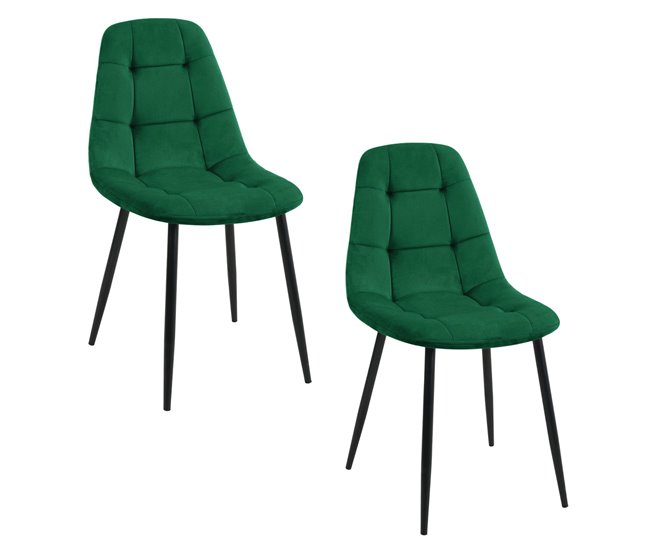 2x Silla tapizada capitoné de terciopelo SJ.1 Verde Oscuro