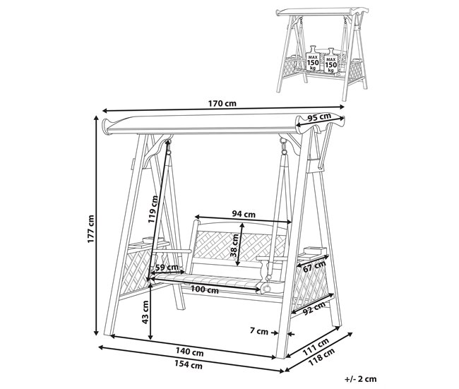 Beliani Columpio SENARICA Madera Oscura