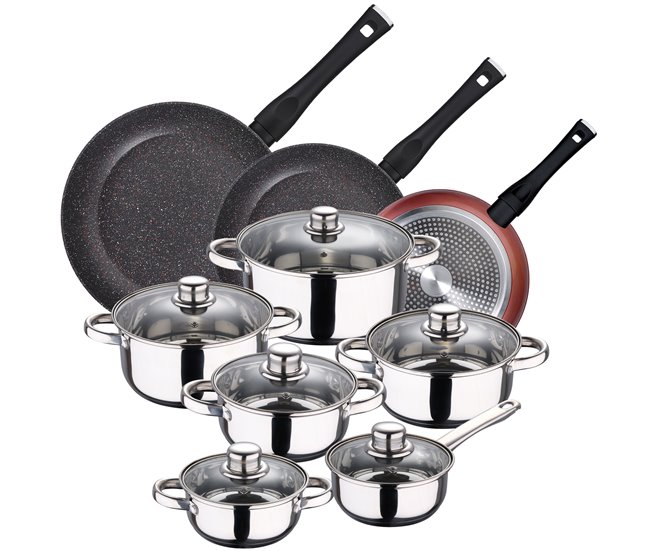 PACK DE 3 SARTENES  + BATERÍA DE COCINA DE 12PC Multicolor