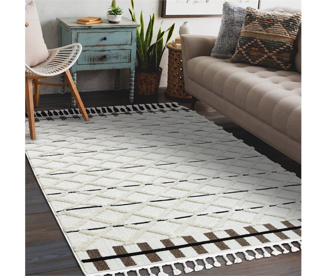 Alfombra SEVILLA Y611A conducción diamantes Franjas Bereber 240x330 Crema