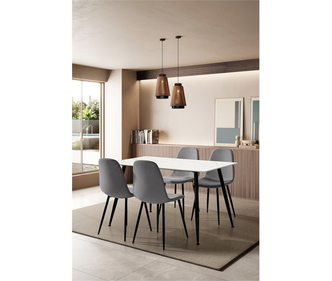 Set de 1 mesa y 4 sillas MINKA Blanco/ Gris