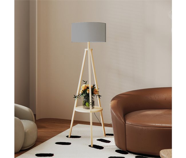 Lámpara de Pie Madera, Lino HOMCOM, hogar - iluminación Gris