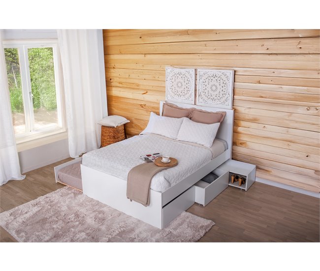 Cama nido ALPHA 140x190cm 2 cajones 1 mesita y cama blanco Blanco