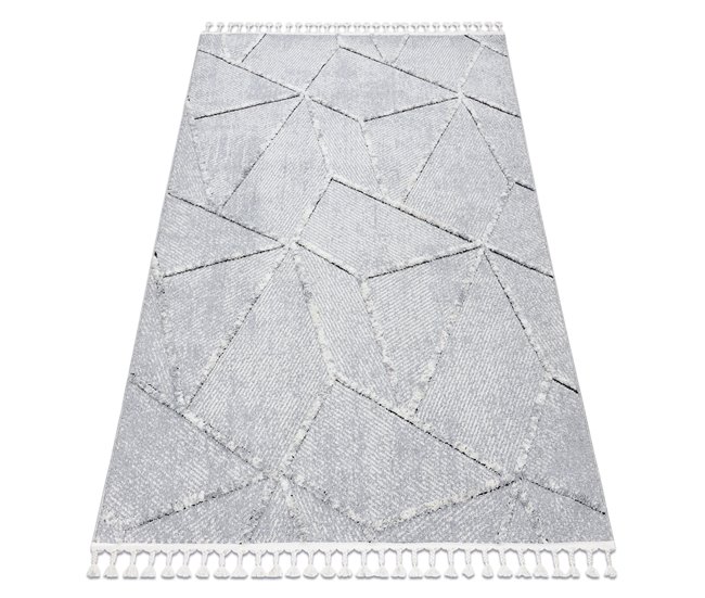 Alfombra SEVILLA Z791C mosaico Franjas Bereber marroquí Shaggy 200x290 Gris