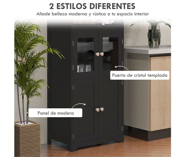 Alacena de Cocina MDF, Vidrio Templado HOMCOM, hogar - cocina Negro