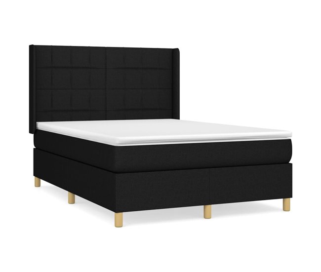 Conforama Cama box spring con colchón tela negro 140x190 cm Bloques con cuadros