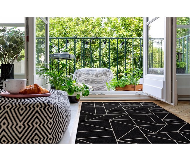 Alfombra de cuerda sisal FLOORLUX 20605 Triángulos 80x150 Negro