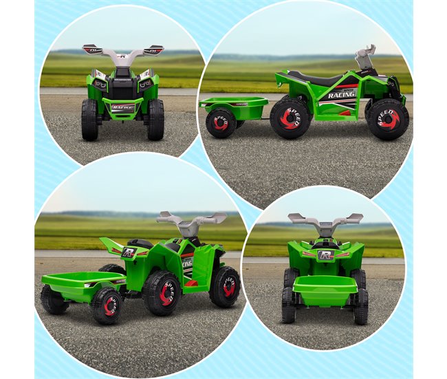 Quad Eléctrico Infantil PP, Metal HOMCOM Verde