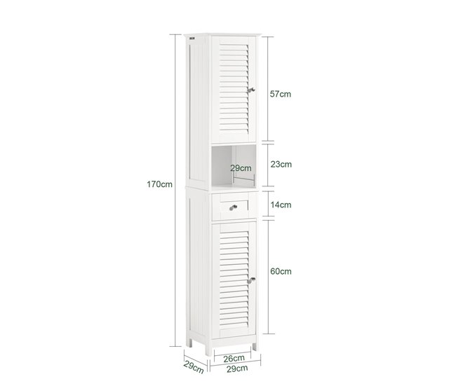 Armario Alto para baño 2 Puertas y 1 cajón FRG236-W SoBuy Blanco