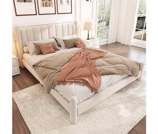 Cama de matrimonio de terciopelo 189x212 Beige