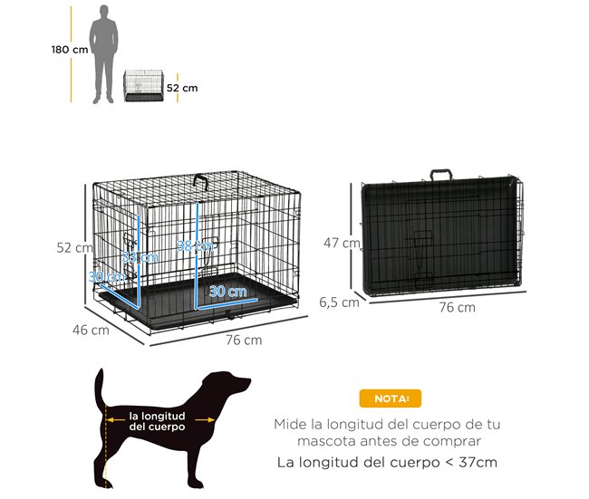 Jaula de Perro Acero, PP PawHut Negro