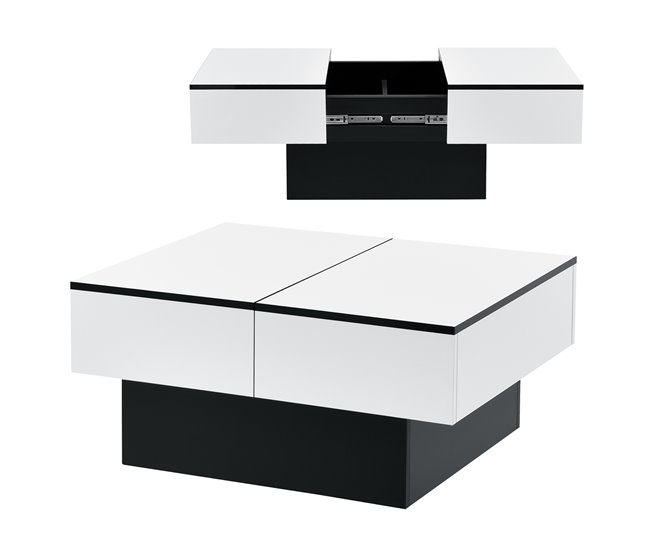 Mesa de centro Lens con Compartimentos Ocultos aglomerado Blanco/ Negro