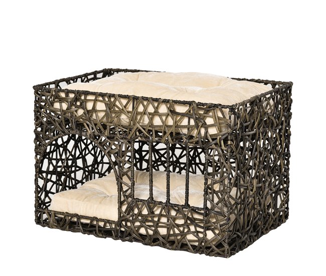 Cesta de Ratán para Gatos Metal, Ratán PE y Algodón PP PawHut Marron