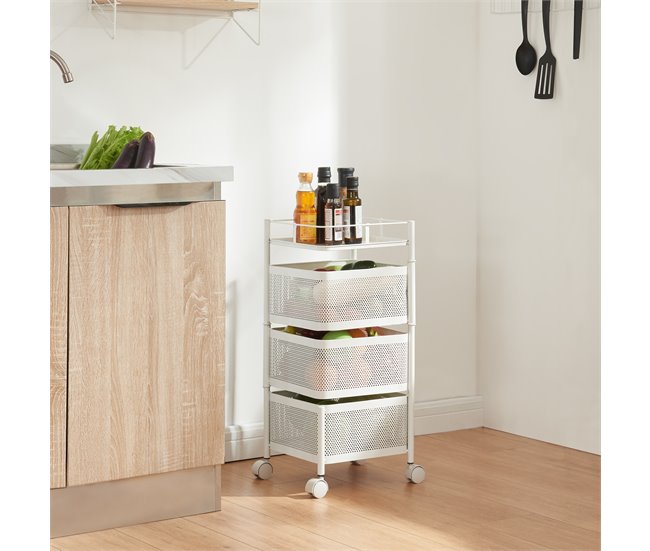 [en.casa] Carrito de cocina Sunndal con 3 cestas acero 27 Blanco