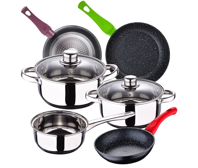Bateria de cocina 5 piezas + sartenes Cromo