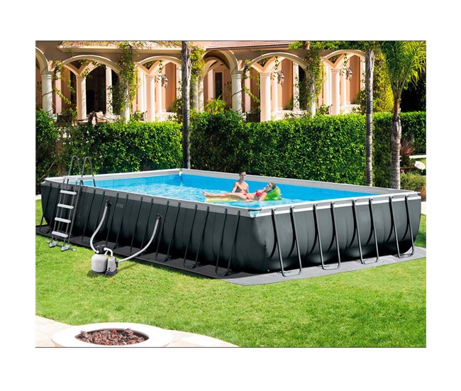 Piscina desmontable INTEX Pack deluxe + depuradora y clorador Gris