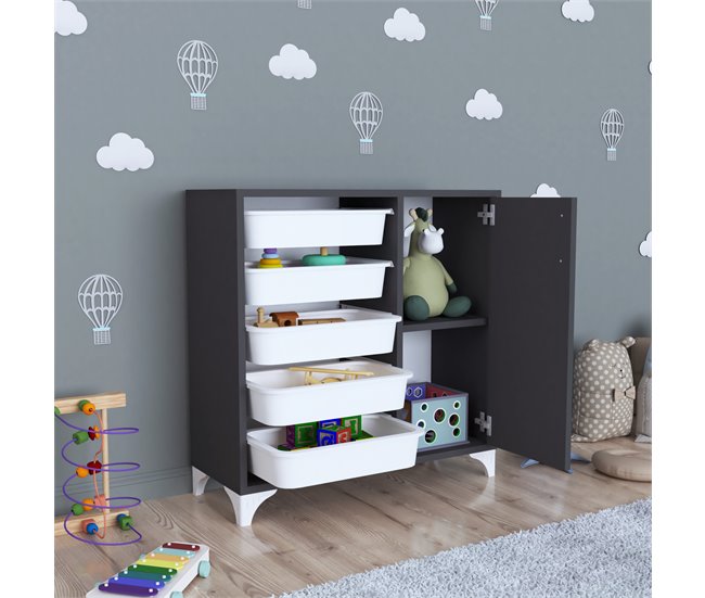 Aparador Aurland 5 cestas aglomerado/plástico 77 Antracita