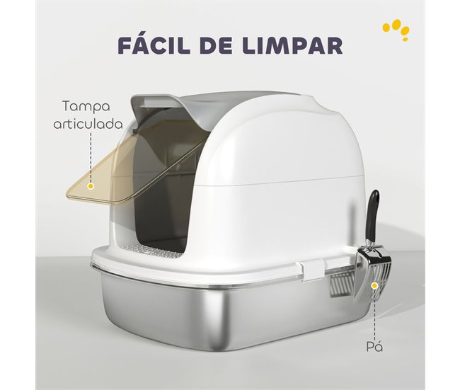 Arenero para Gatos Acero Inoxidable, ABS PawHut Blanco