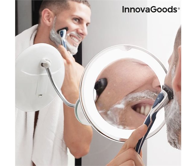 Espejo de Aumento LED con Brazo Flexible y Ventosa Mizoom Blanco