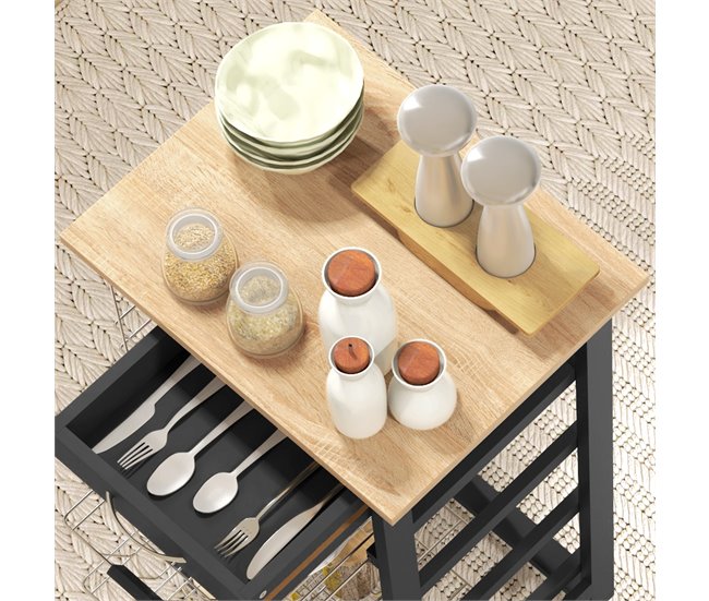 Carrito de Cocina MDF, Metal HOMCOM, hogar - cocina Negro