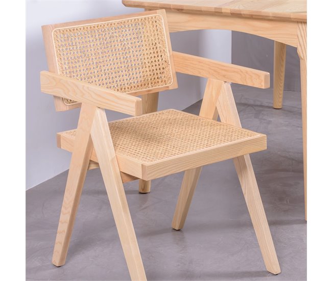 Silla clásica con reposabrazos en rattan y fresno - Compass Fresno