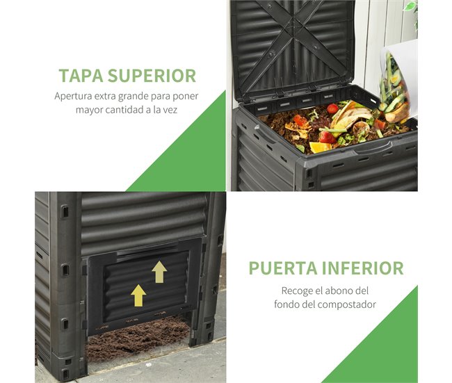 Compostador de Jardín PP Outsunny Negro