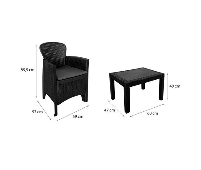 Acomoda Textil - Conjunto de Jardín con 2 Sillones + Mesa Negro
