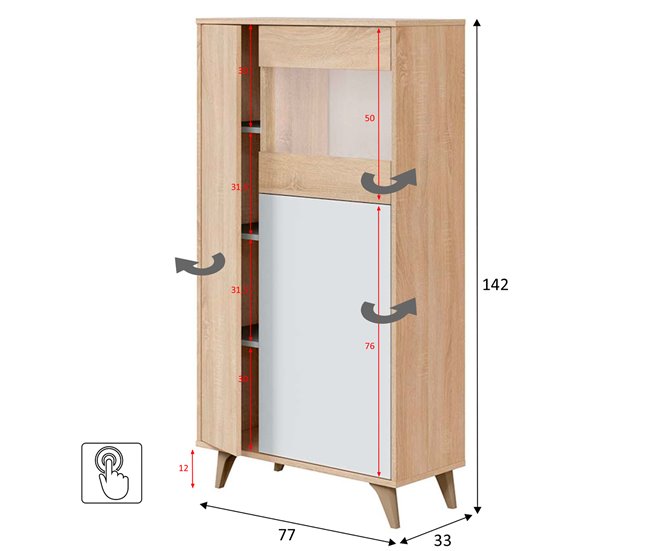Vitrina 3 Puertas Kiko Color Roble/Blanco Roble