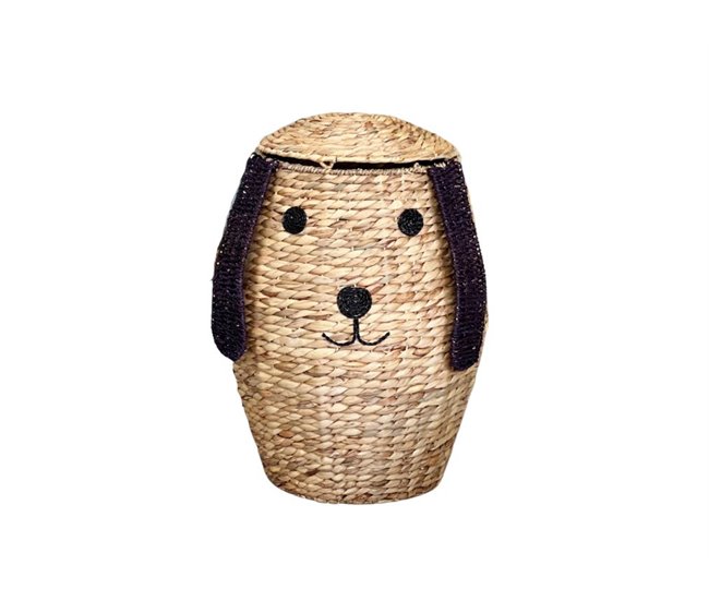 Cesta de almacenaje en jacinto de agua, en forma de perro Beige