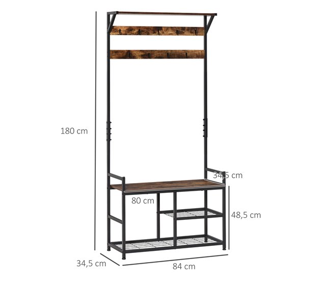 Perchero de Pie con Zapatero Melamina de Madera, Metal HOMCOM Negro
