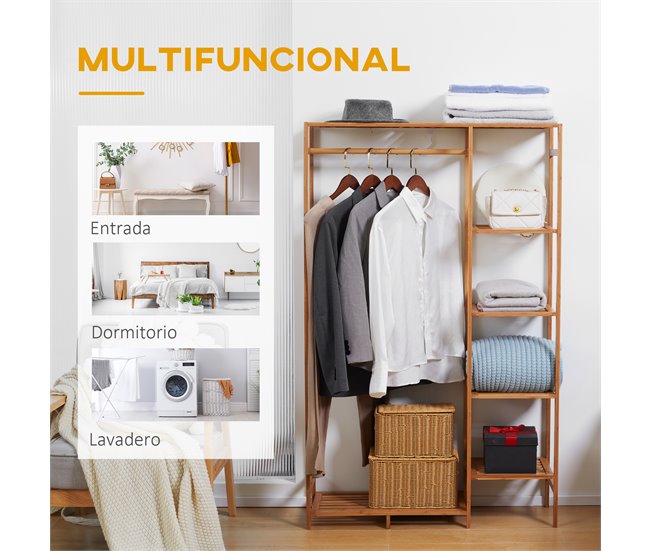 Perchero de Ropa Bambú HOMCOM, hogar - muebles de recibidor Marron