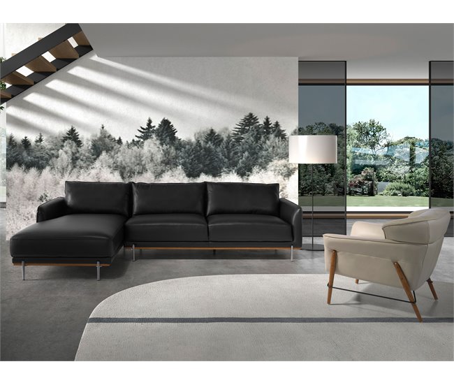 ANGEL CERDÁ Sofá chaise longue izquierda piel Negro