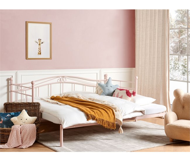 Beliani Cama nido Acero TULLE Rosa Talco