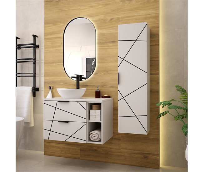 Mueble bajo lavabo 2 compartimientos encimera Teren 80 Blanco