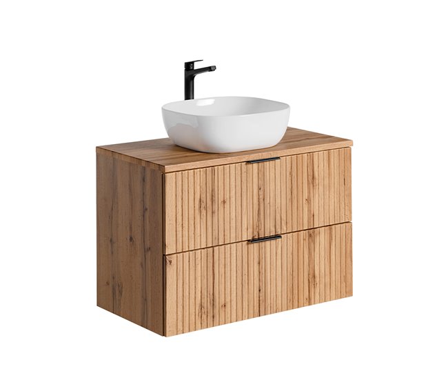 Conjunto de muebles con lavabo espejo LED y columna Adriel 80 Madera