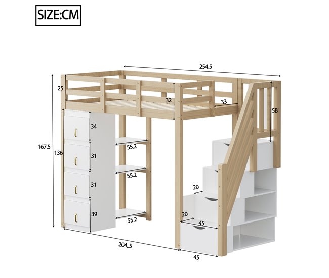 Cama alta para niños Natural/ Blanco