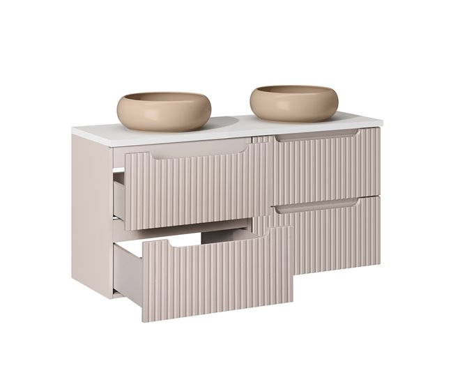 Conjunto de muebles con doble lavabo 4 cajones y columna Riva 120 Beige