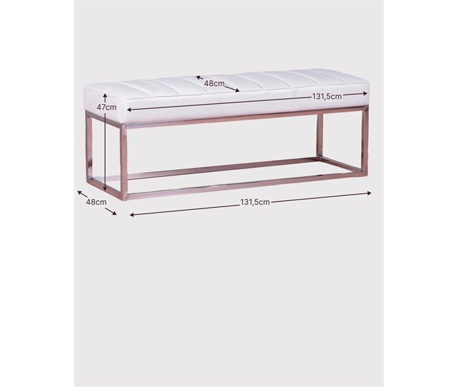 Banco diseño tapizado en polipiel con acero cromado - Praga 131x48 Blanco