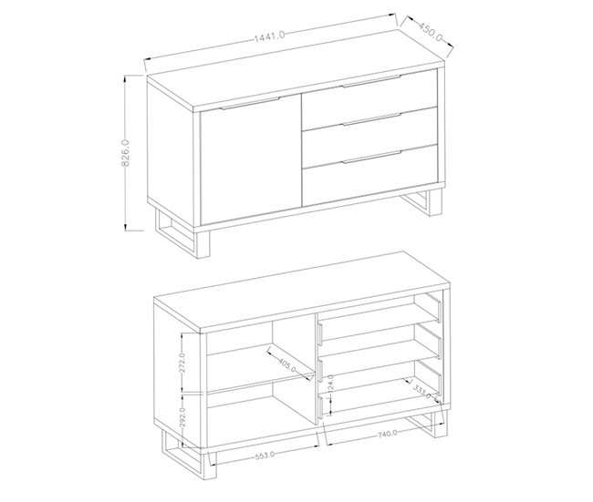 Bufé 1 puerta 3 cajones Eden Madera