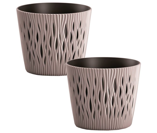 2x Maceta redonda de plastico Sandy Round Marron Claro